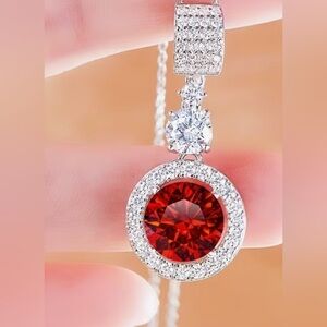 Elegant Silver and Moissanite Red Pendant Necklace